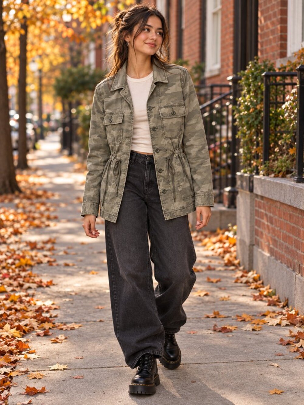 Edgy Streetwear American Eagle Camo Utility Jacket Cinch Waist Womens Small